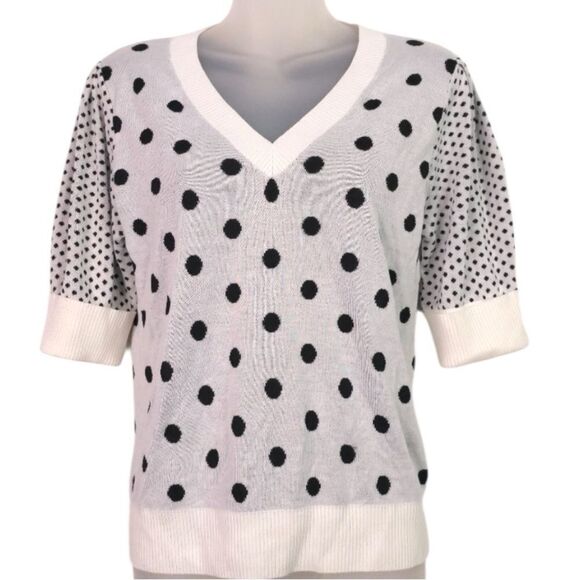 La Serein Polka Dot V-Neck Sweater - Black and White size extra small - Picture 1 of 6